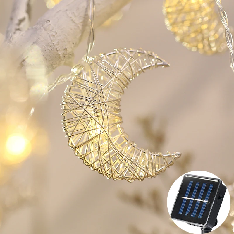 

20Led Fairy Silver Metal Winding Moon guirnalda solar String Lights 5m LED Decoration For Christmas Garland New Year gerlyanda