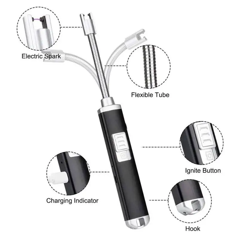 Кухонные зажигалки с зарядкой от USB, ветрозащитные зажигалки для барбекю на 360 градусов, гибкие зажигалки для гриля, барбекю, кемпинга