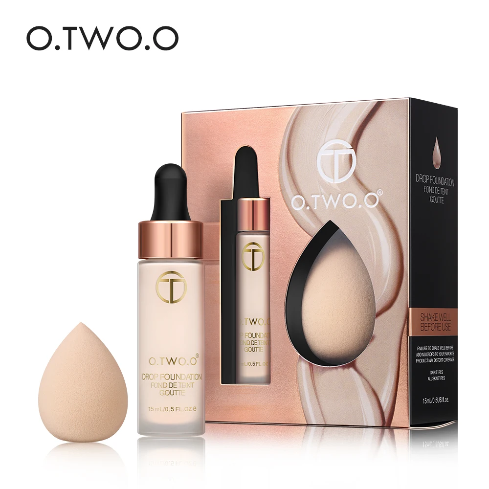 

O.TWO.O Matte Foundation With Sponge Puff Kit Matte Effect Velvet Texture Liquid Drop Foundations Makeup Set Concealer Lasting