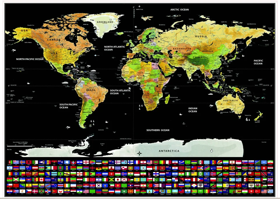 LargeSmall Scratch Map Travel Log Of The World Deluxe Black Scratch Off Map Travel Poster With Flags Wall Sticker Home Decor- (2)