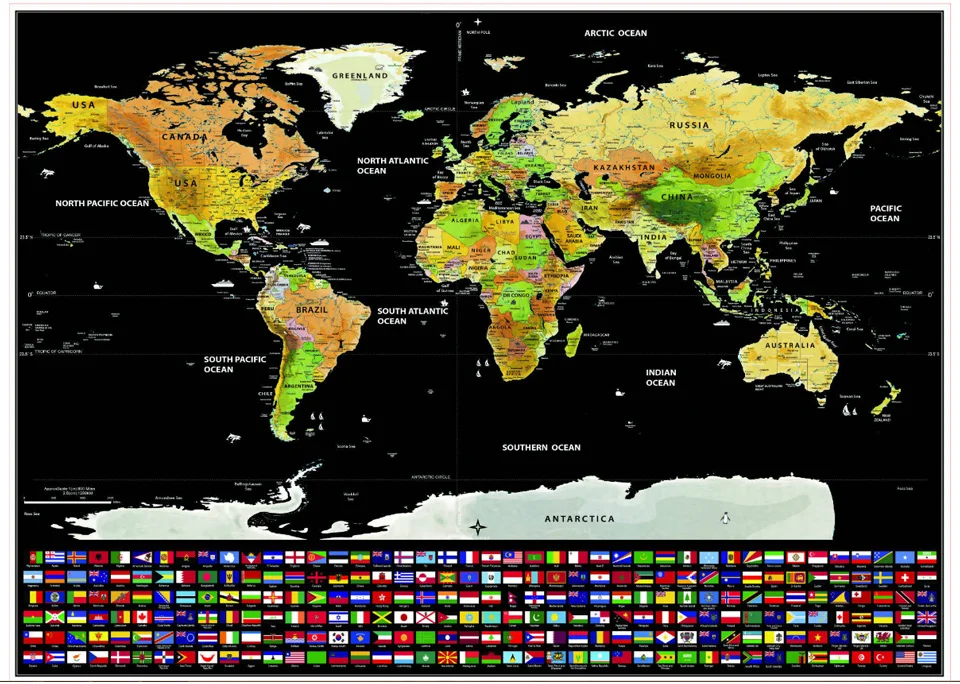 Большой/маленький Скретч Карта путешествия журнал мира Делюкс Черный Скретч Карта путешествия плакат с флагами стикер стены домашний декор