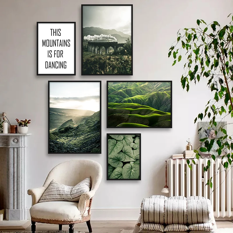 

Poster Nordic Green Leaf Mountain Landscape Posters Prints Wall Art Canvas Painting Decoration Pictures For Living Room Quote