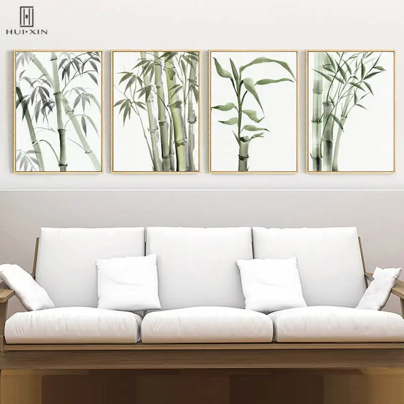 Modern Bamboo Landscape Paintings Watercolor Green Leaves Plants Unframed Canvas Poster Wall Painting For Home Living Room Decor