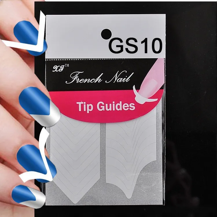 Etiqueta do Unha Cyv + Sg10 Packs Dicas Guia Manicure Francês Unha Arte Forma Franja Guias Adesivo Faça Você Mesmo Estêncil 18 Estilos - 02 03 018 100 x 15 prego manicure francês unha arte forma franja