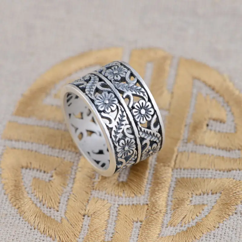 

S990 Fine Silver Antique Style female flower wholesale jewelry gift new matte pierced