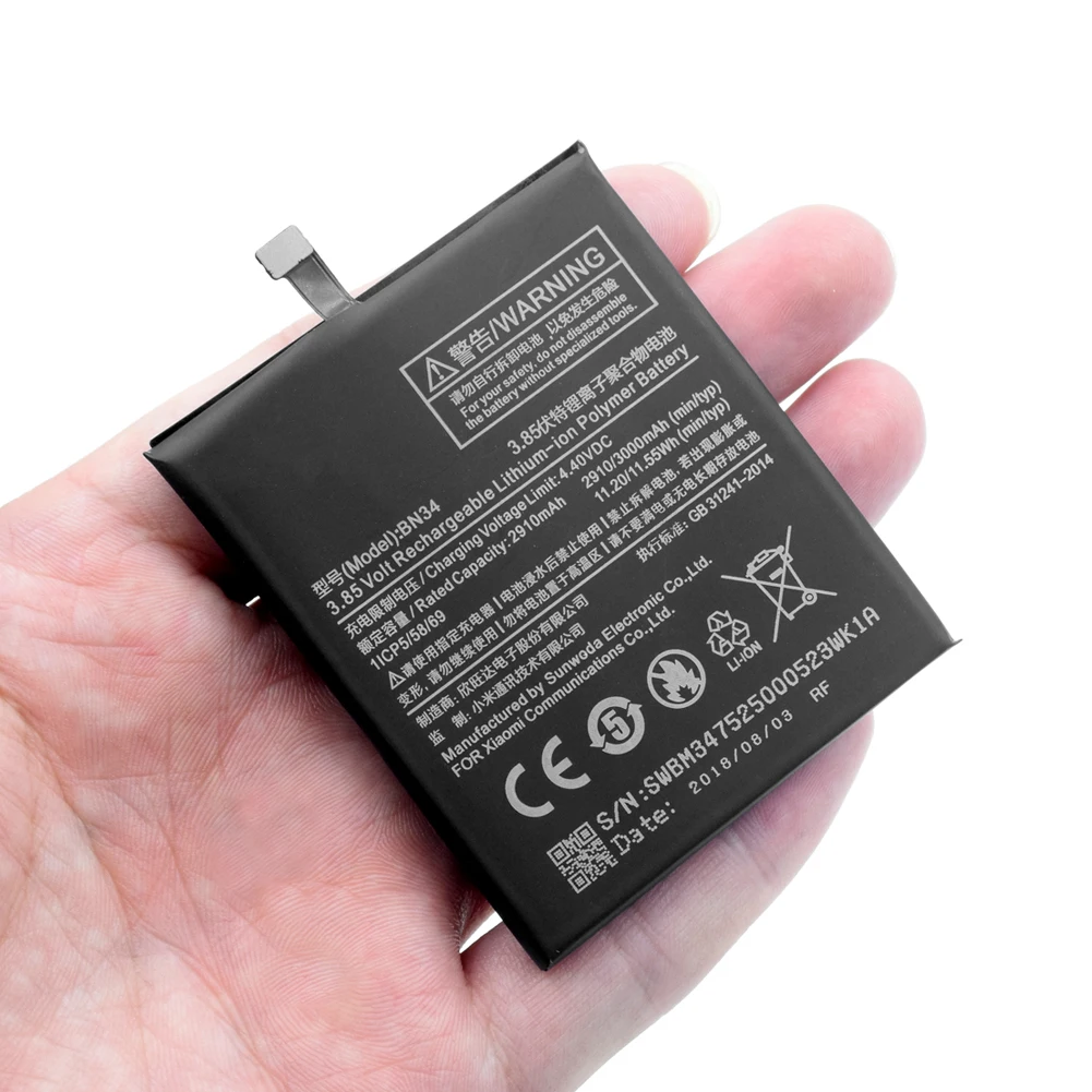 

Replacement Battery BN34 For Xiaomi Mi Redmi Hongmi 5A 5.0" Redrice New Phone Battery 3.85V 3000mAh BN 34 Lithium Bateria