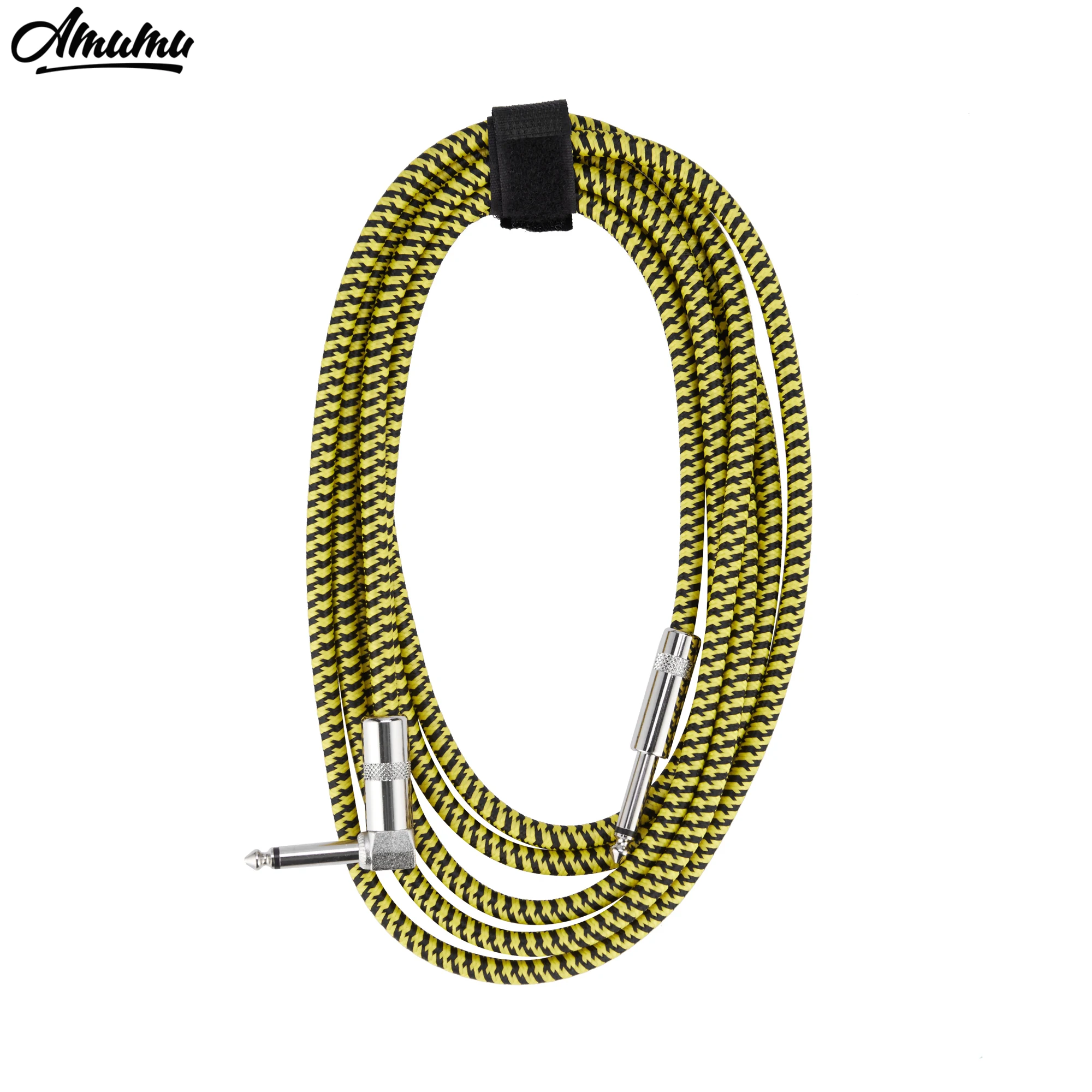 

Amumu 5M Instrument Cable 90% Copper Spiral Shielding Black Yellow Straight to Right Angle TS male 1/4" Plug 10 Feet Tweed Woven