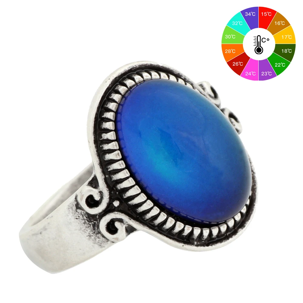 

Vintage Retro Color Change Mood Ring Oval Emotion Feeling Changeable Ring Temperature Control Ring for women MJ-RS009