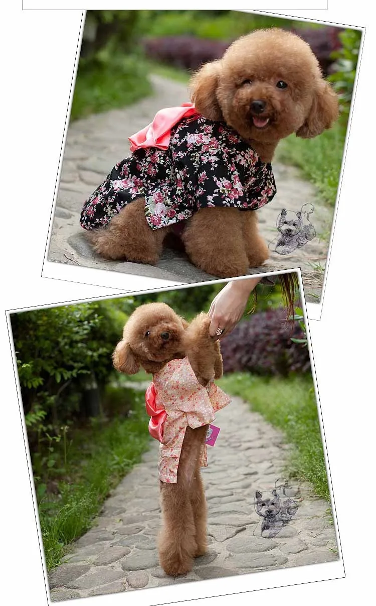 Japan Kimono Ethnic Pet Dog Clothes Chihuahua Puppy Floral Princess Dress Clothing In Spring Summer Black Pink XS S M L XL XXL5