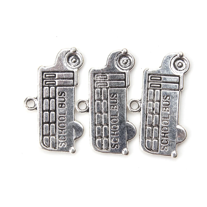10pc-lot-23mm-x-13mm-School-Bus-Charms-Antique-Silver-Tone-Two-Sided-for-charms-diy