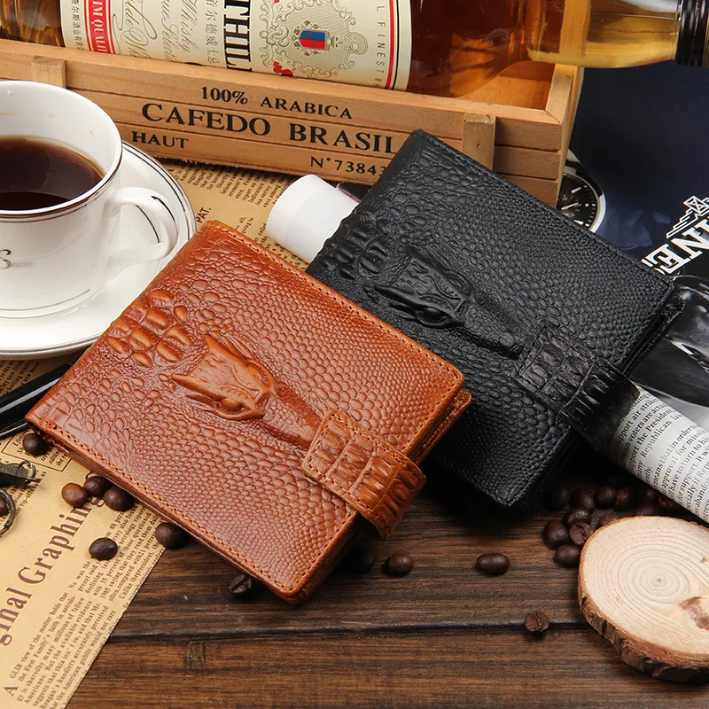 

New Men's Wallet split Leather Short Section Crocodile Pattern Wallet Purse For Men Use Vintage Purses Wallets Men Walet