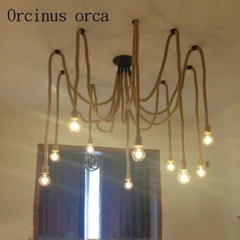

American country Vintage industrial wind rope chandelier creative restaurant bar clothing store iron lamp free shipping