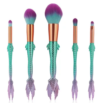 

5Pcs Mermaid Makeup Brush Set Fish Tail Foundation Powder Eyeshadow Blusher Contour Blending Cosmetic Brushes Beauty Tools Kit