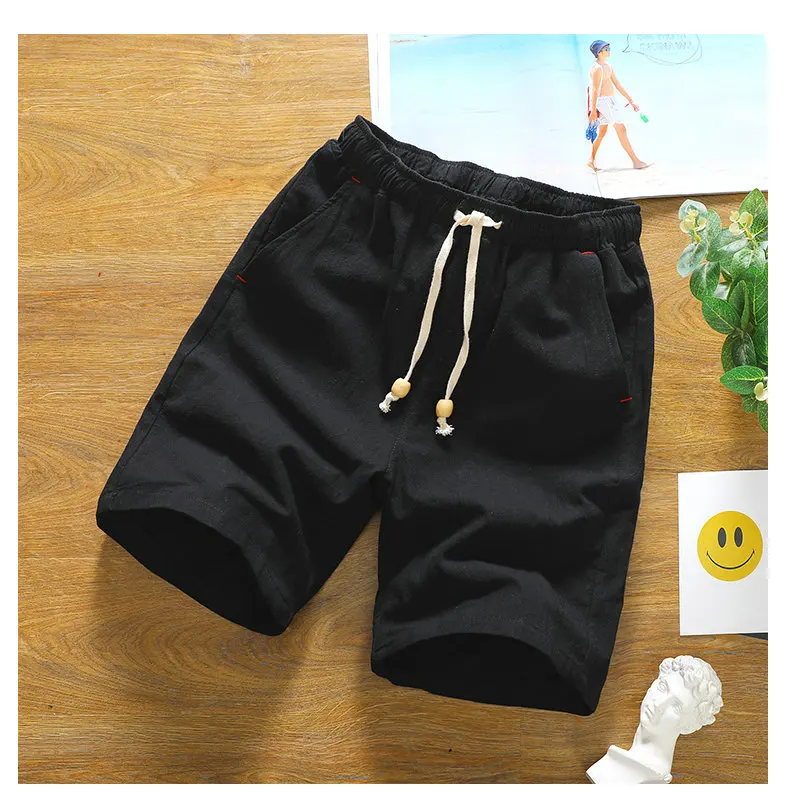 Летние новые хлопковые шорты свободные мужские повседневные шорты черный белый шнурок Талия Твердые Бермуды шорты для мужчин плюс размер 4XL 5XL - Цвет: Черный
