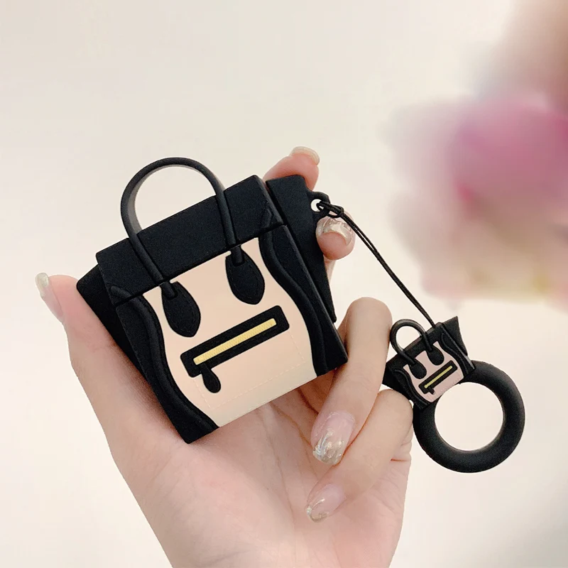 For AirPods Case Silicone Cute 3D Handbag Earphone Case For Airpods 2 Headphone Case for Apple Air pods Cover Earpods Ring Strap - Цвет: E