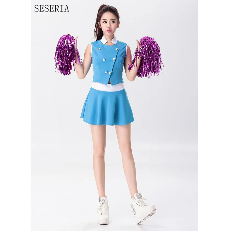 Seseria 2 Pcs Glee Style Cheerleading Varsity Blue Cheerleader Girl 