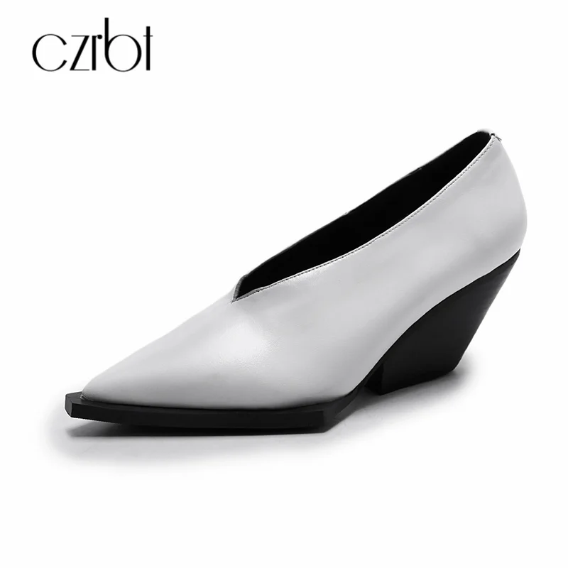 

CZRBT Luxury Brand Women Shoes Genuine Cow Leather Fashion Thick Heels 8cm Women Pumps Party Shoes Female High Heels Shoes