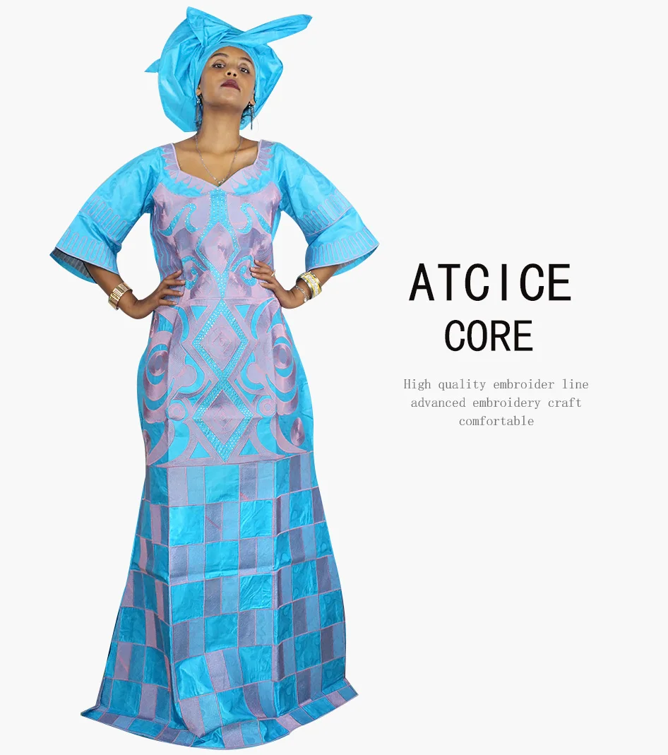 African Dresses For Woman Bazin Riche Computer Emboridery Plus Size Long Dress With Scarf A023 african robe