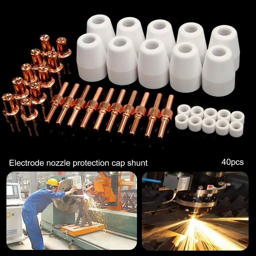 

40pcs PT31 LG40 Plasma Cutter Torch Consumables 40A Electrodes Nozzles For CUT40 312 Plasma Cutting Machine