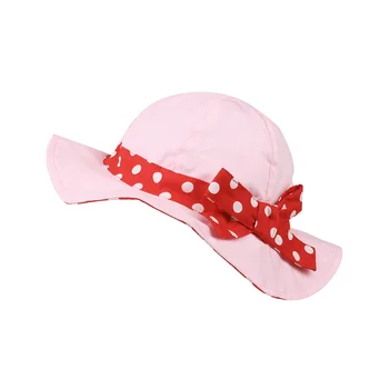 

Bow Dots Girls Hat Wide Brim Kids Bucket Hat Cotton Sun Cap For Girl Beach Cap Pink White Beautiful Kids Hat Baby Girls Clothing