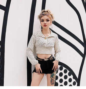 

FNPE Shirts Women 2019 , Womens Long Sleeve Tops Tshirt , Office Lady Woman Clothes Chiffon Polka Dot Turn-down Collar Tshirt