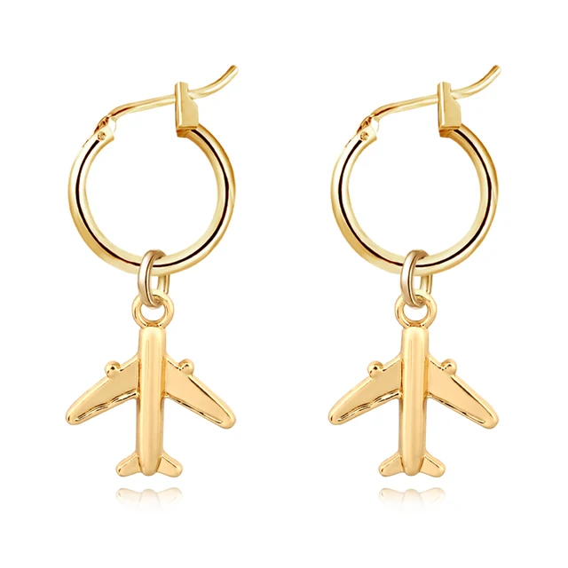 1 Pair European New Trend Airplane Small Plane Hoop Earrings Pendant