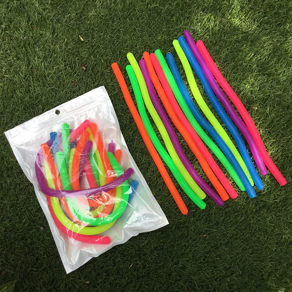 

6pcs TPR Soft Noodle Elastic Rope Toys Decompression Artifact Vent Rope Neon slings anti-stress toys Random Color