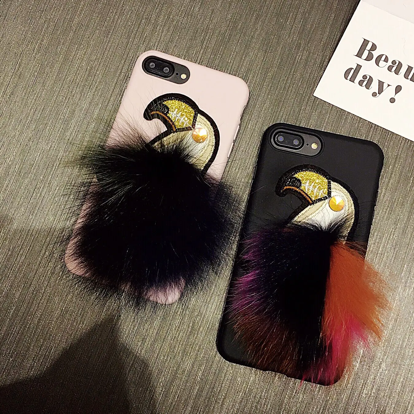 Hot Cartoon Black And White Parrot Fox Fur Tpu Shell For IPhone 7 Plus 