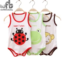 Retail 0-3years 3 patterns sleeveless Baby boys girls bodysuits cartoon vest underwaist kids Infant jumpsuits Clothing summer