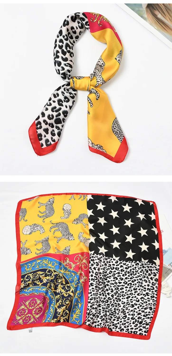 

Yishine 70*70 CM New Silk Scarf Traditional Pattern Printed Women Shawl Satin Small Squares Head Bag Decorative Scarves