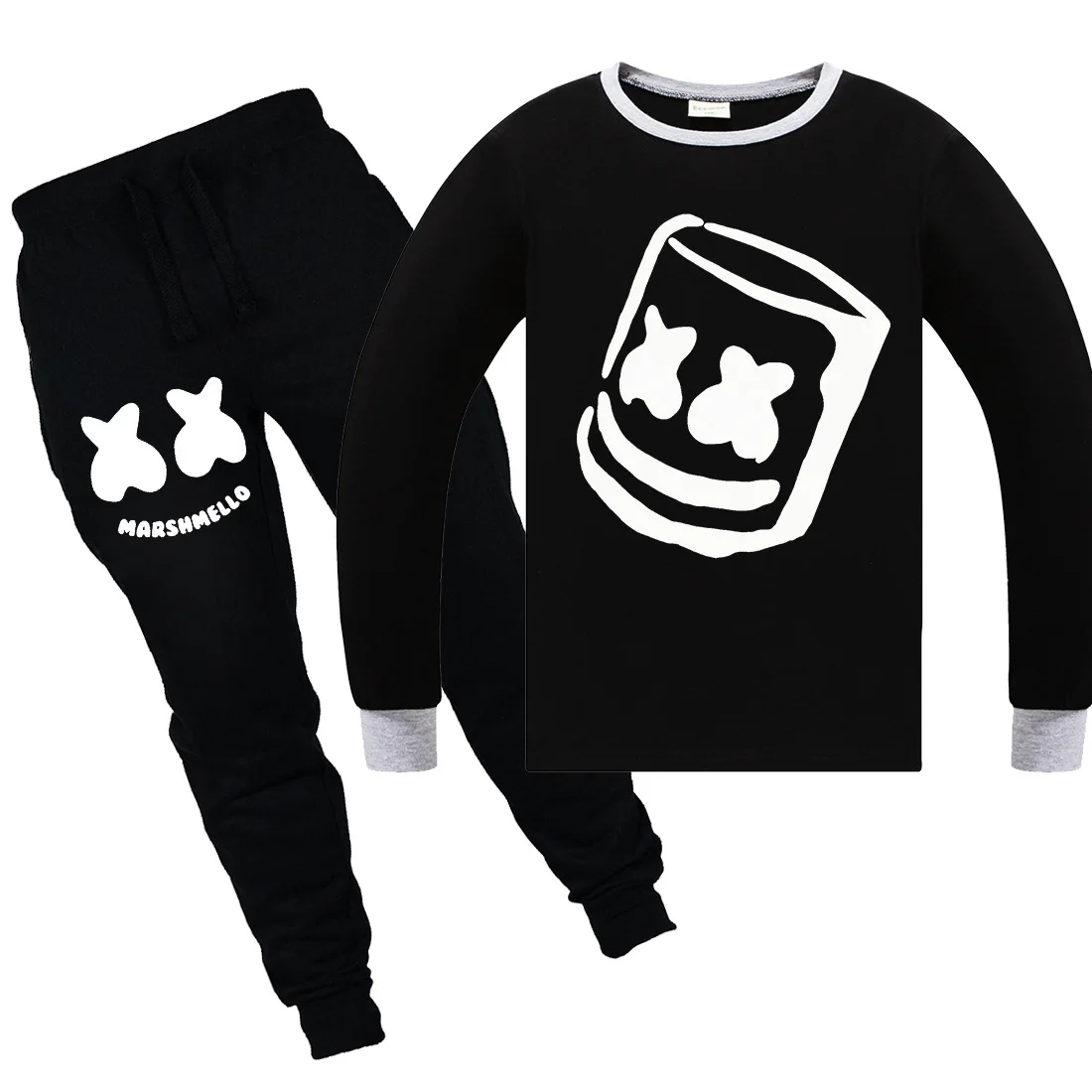 

Children clothes ajax 2018 2019 kids Marshmello set boys long sleeve tops t-shirt pants Fornite cartoon print girls black shirts