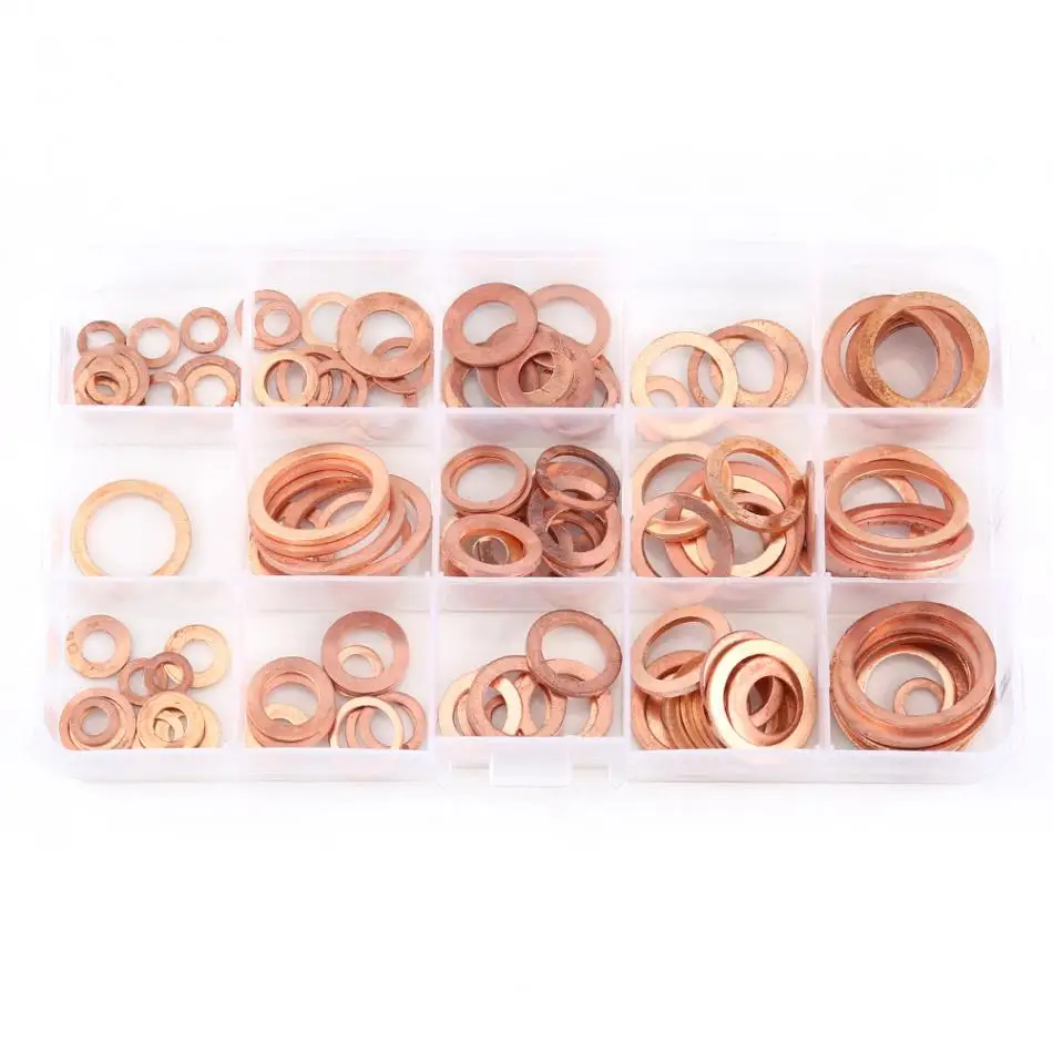 150Pcs Metal Washer Kit Washer Metric Repair Tools 15 Sizes Copper Flat