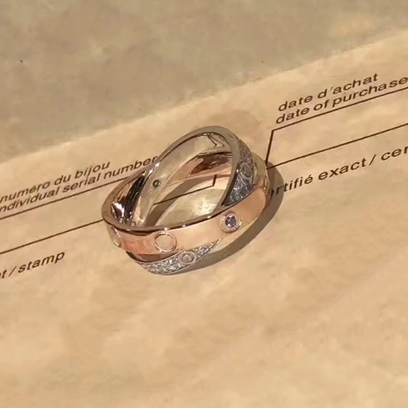 

Brand Pure 925 Sterling Silver Jewelry For Women Lovers' Wedding Two Circle Ring Rose silver Screw LOVE Rings Top Quality