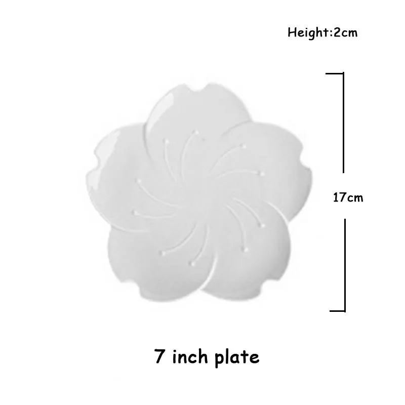 Керамическая тарелка Сакура форма поднос плоская тарелка набор японский стиль цветок фарфоровая посуда Basso-relievo десертная тарелка лоток для еды - Цвет: 7inch-white