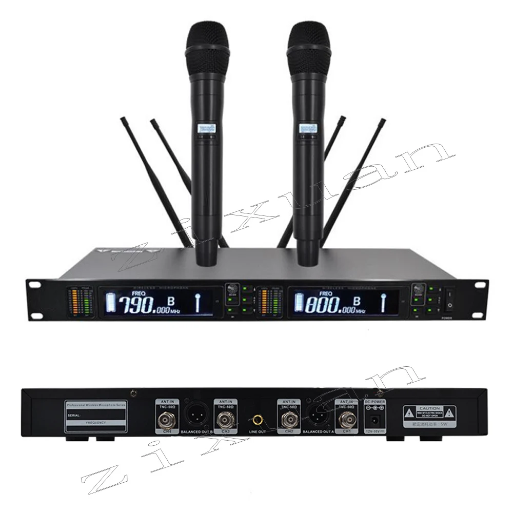 Professional UHF True Diversity 2 Channel Wireless handheld Microphone