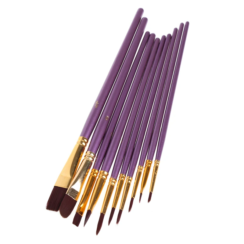 

10Pcs/Set Purple Artist Paint Brush Set Nylon Hair Watercolor Acrylic Oil Painting Brushes Drawing Art Supplie