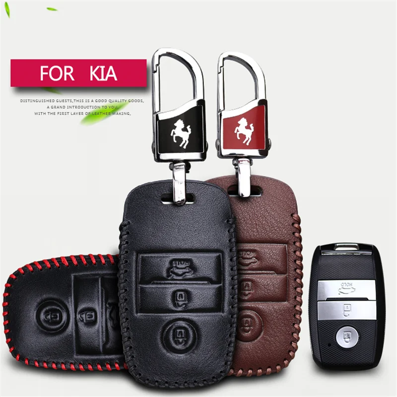 

Genuine Leather Car Key Cover Case For Kia K5 K3 K4 K3S KX3 Carens Shuma Sorento Sportage 2017 Key Chain Case Smart Key Holder