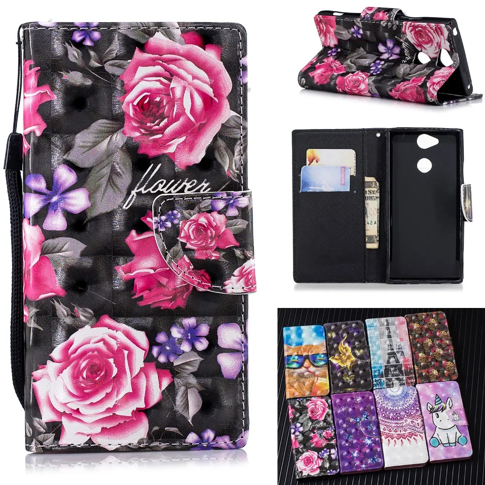 

For Sony Xperia XA2 /XA1 Plus/XA1/XA Case Anti-knock Painting 3D Bling Flip Wallet Leather Skin protection Phone Cover XA2 Funda