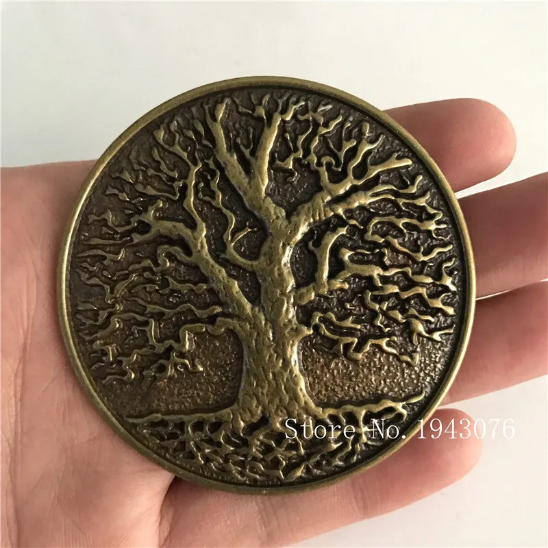 

Retail New style high quality Round Bronze color Big tree Metal belt buckle for men fit 4cm Wide Belt Jeans accessories gift