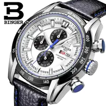 Часы мужские роскошные брендовые наручные часы Бингер кварцевые часы из натуральной кожи спортивные часы с хронографом Diver glowwatch B1163-6