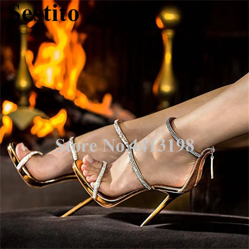 

Fashion Diamond Decoration Buckle Sandals Peep Toe Super High Heel Platform Casual Sandals Thin Heels Zip Heels Women Shoes