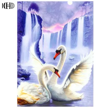 

MHD, New, 3D Diamonds Painted 2 Swan, Waterfall Landscape, Full Drill, Cross Stitch Diamond, Gifts