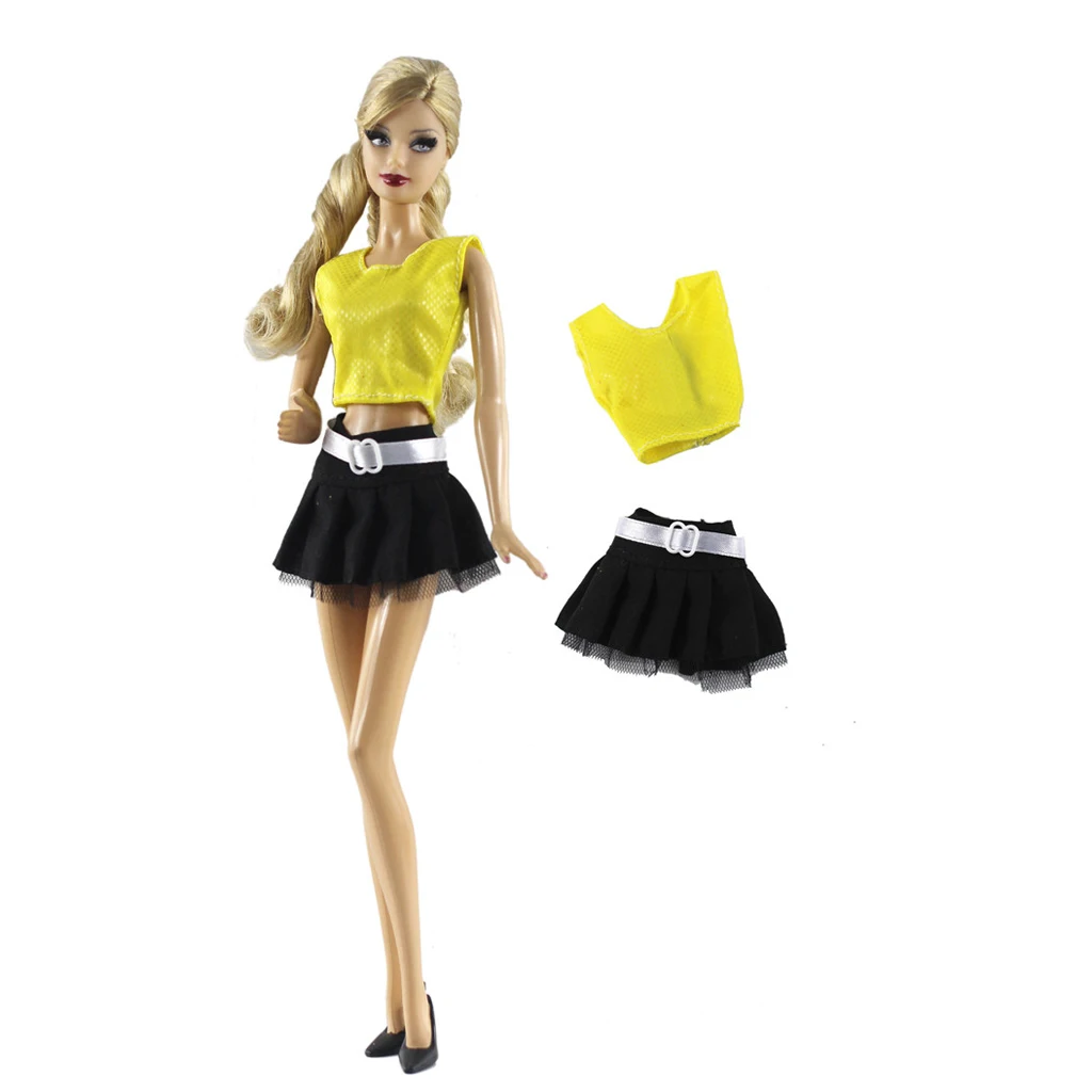 Popular 2pcs Clothes Suit Sleeveless Tops & Black Skirt Dress Princess Gown For 30cm   Dolls Accessory