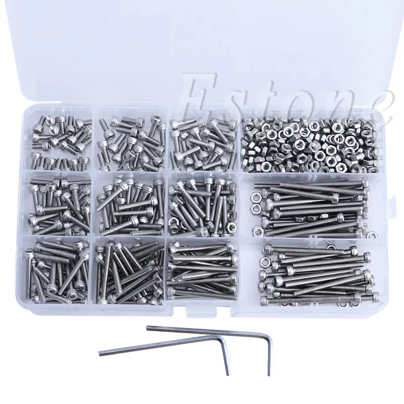 

New 440Pcs M3 A2 Stainless Hex Head Socket Cap Screws Nuts Assortment Kit #0406