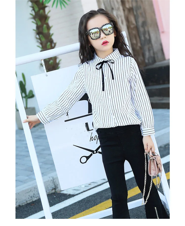 baby teenage girls striped blouses long sleeve cotton tops kids black white shirts for little girls children school clothing  (5)