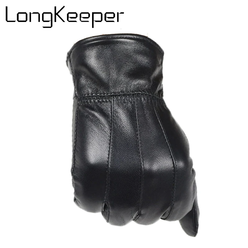 

Warm Winter Mens Gloves Genuine Leather Black Gloves Male Leather Gloves mittens Winter Gloves Men guantes luvas high quality