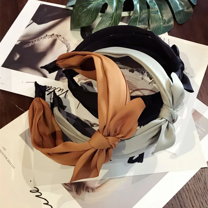 Haimeikang Rabbit Ear Cross Headband For Lady Double Hair Bow Hairband Girl Top Knot Turban Fabric Wide Hair Hoop