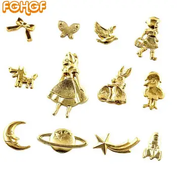 

14pcs Gold Metal Fillers for DIY Resin Bezel Decor Mini Animals Star Moon Girl Slice Stuff Nail Art Making Jewelry Accessories