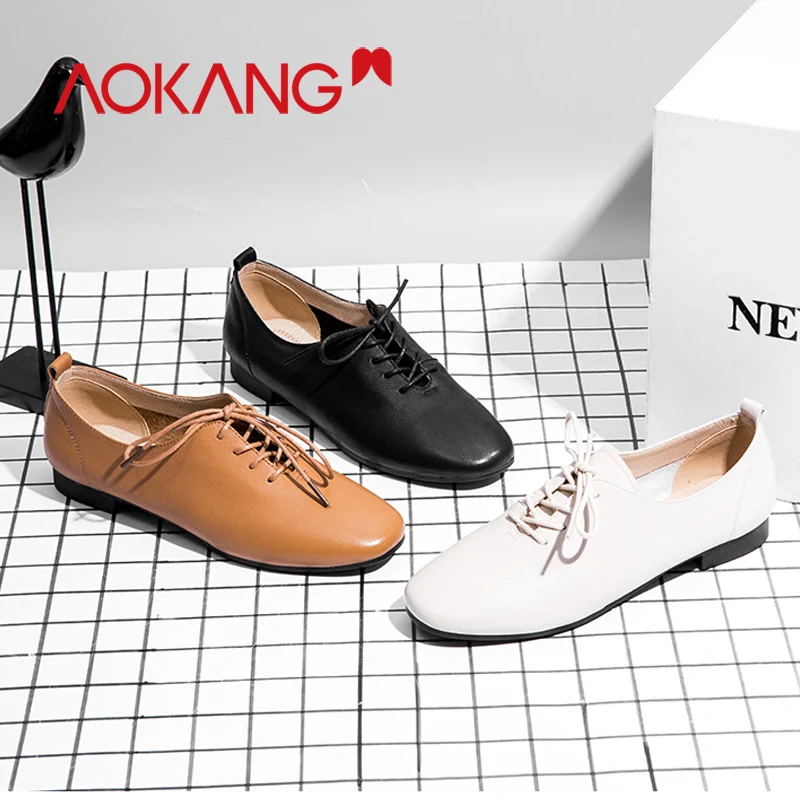 

AOKANG 2019 Spring New Arrival shoes ladies genuine leather women's pumps Shoes genuine leather lace up fashion ladies shoes