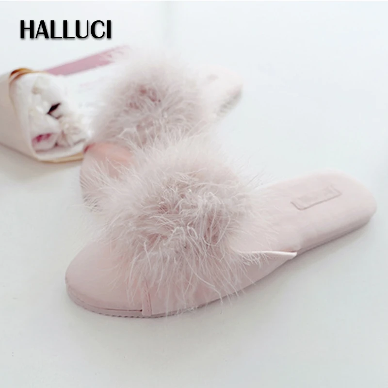

Japanese Peep-toe sexy fur slippers shoes for women classic sweet Slippers ladies Bedroom non-slip wood floor slides shoes mujer
